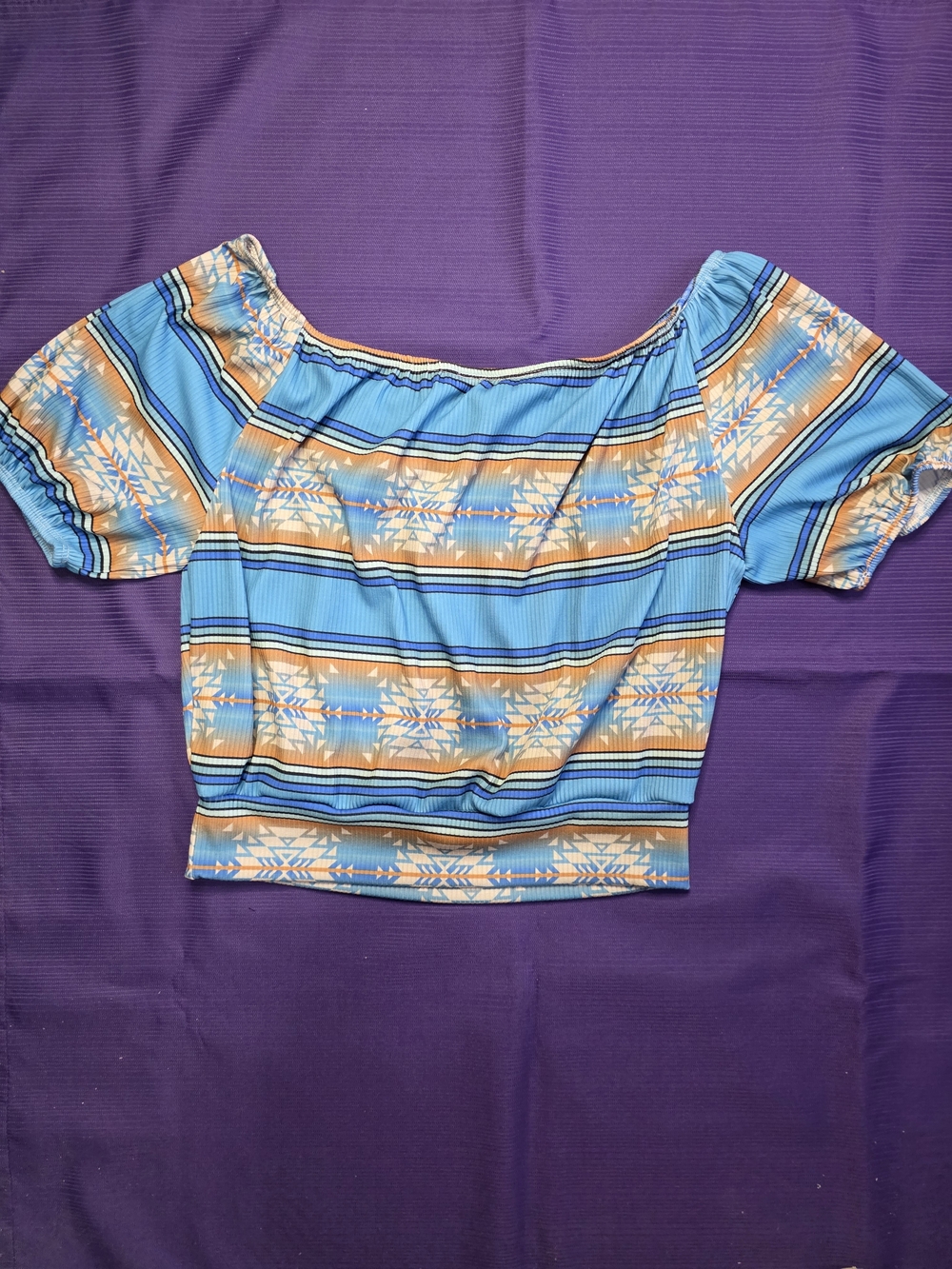 Lucky & Blessed Aztec Patterned Off-Shoulder Crop Top - Picture 7 of 7